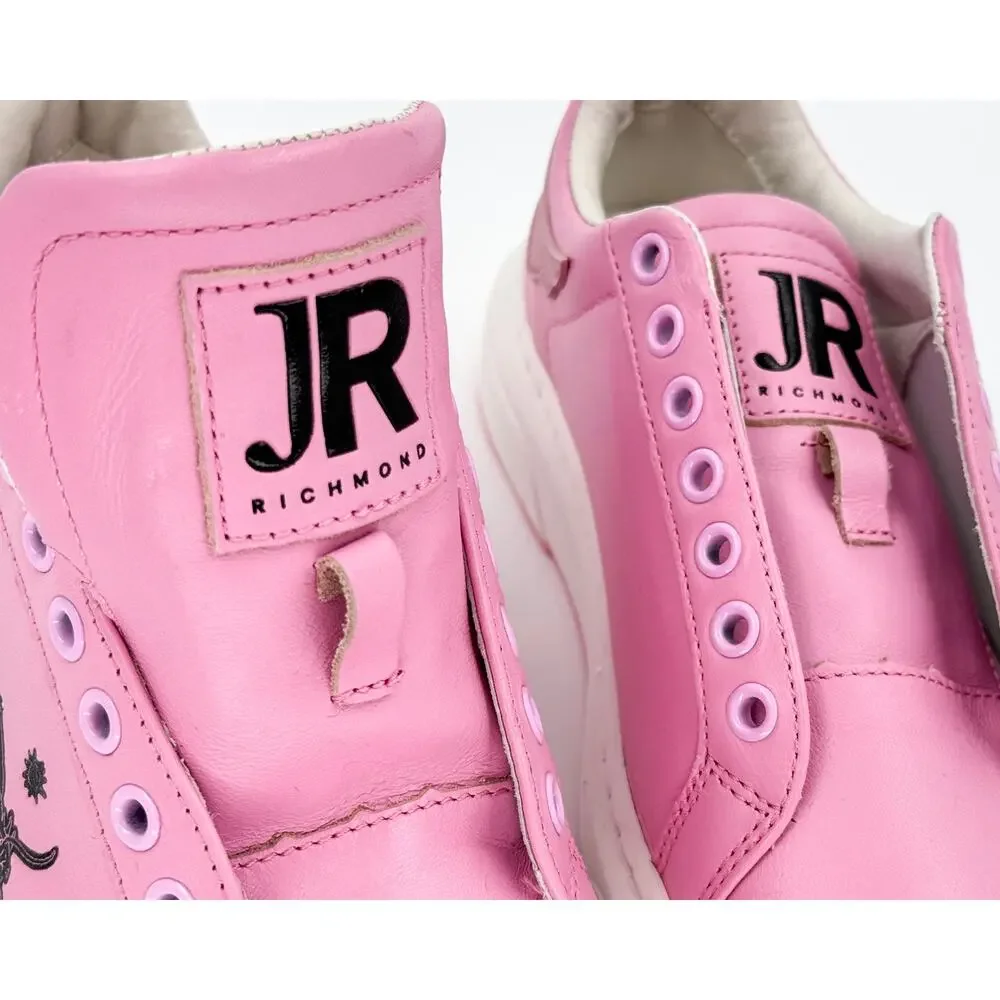 John Richmond JRCH Pink Dragon Print Leather Low Top Sneakers Women’s